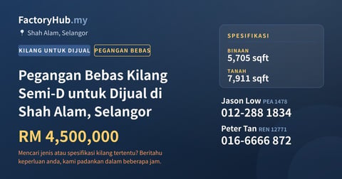 Kilang Untuk Dijual - Pegangan Bebas Kilang Semi-D untuk Dijual di Shah Alam, Selangor - Shah Alam, Selangor