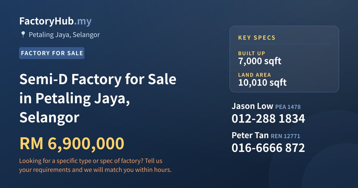 Factory For Sale - Semi-D Factory for Sale in Petaling Jaya, Selangor - Petaling Jaya, Selangor