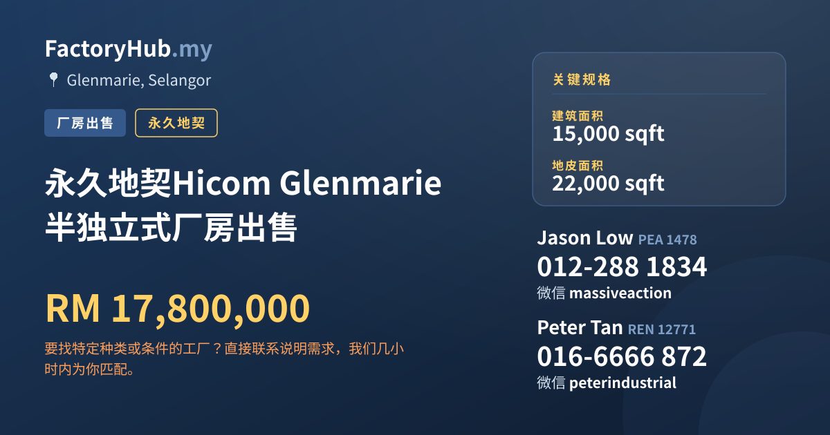 工厂 出售 - 永久地契Hicom Glenmarie 半独立式厂房出售 - Glenmarie, Selangor
