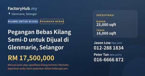 Kilang Untuk Dijual - Pegangan Bebas Kilang Semi-D untuk Dijual di Glenmarie, Selangor - Glenmarie, Selangor