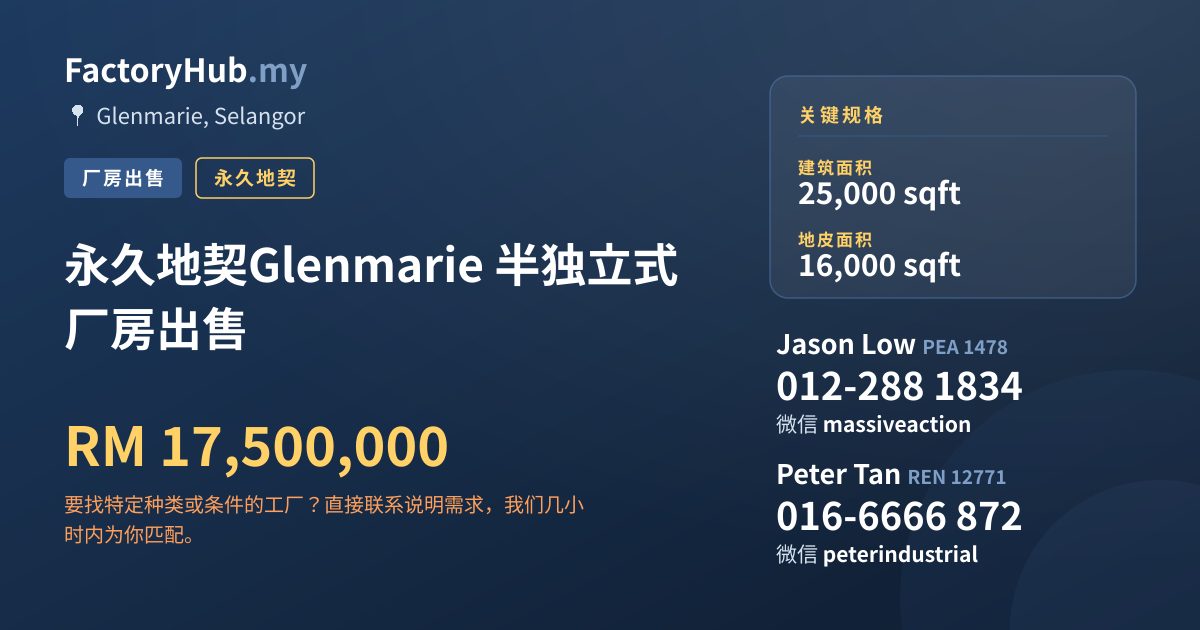工厂 出售 - 永久地契Glenmarie 半独立式厂房出售 - Glenmarie, Selangor