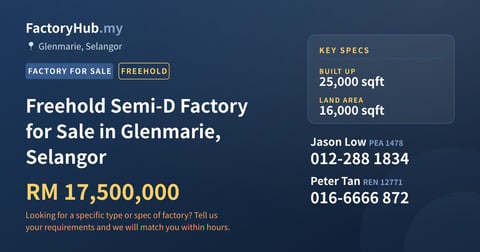 Factory For Sale - Freehold Semi-D Factory for Sale in Glenmarie, Selangor - Glenmarie, Selangor