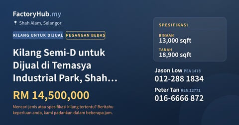 Kilang Untuk Dijual - Kilang Semi-D untuk Dijual di Temasya Industrial Park, Shah Alam - Shah Alam, Selangor