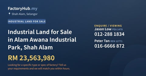 Land For Sale - Industrial Land for Sale in Alam Awana Industrial Park, Shah Alam - Shah Alam, Selangor