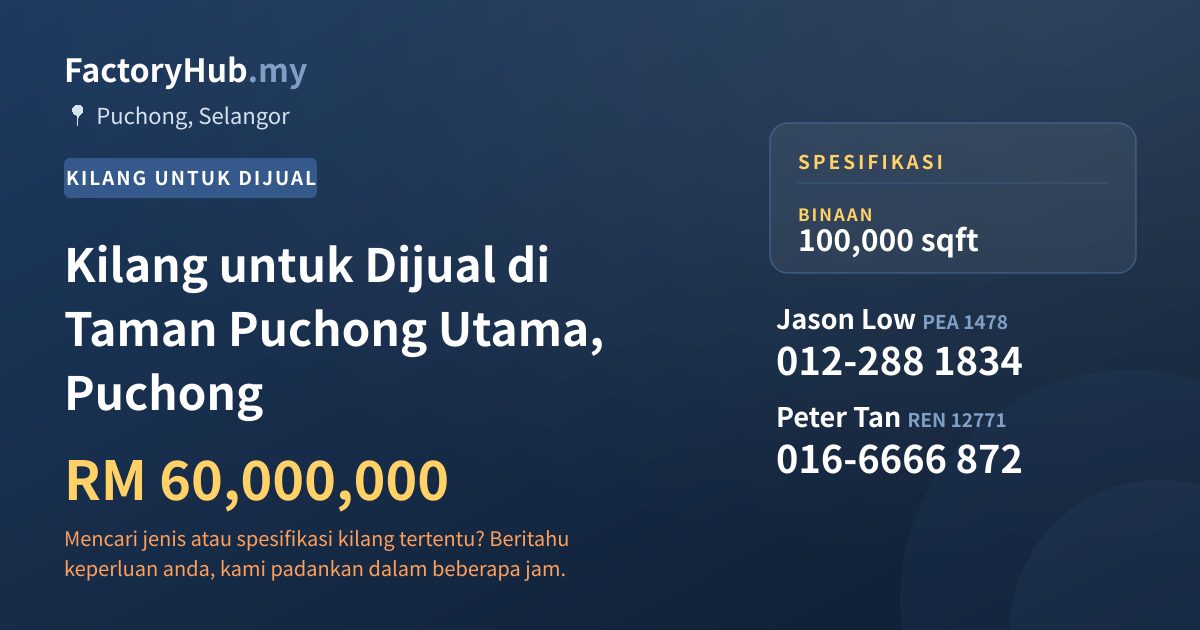 Kilang Untuk Dijual - Kilang untuk Dijual di Taman Puchong Utama, Puchong - Puchong, Selangor