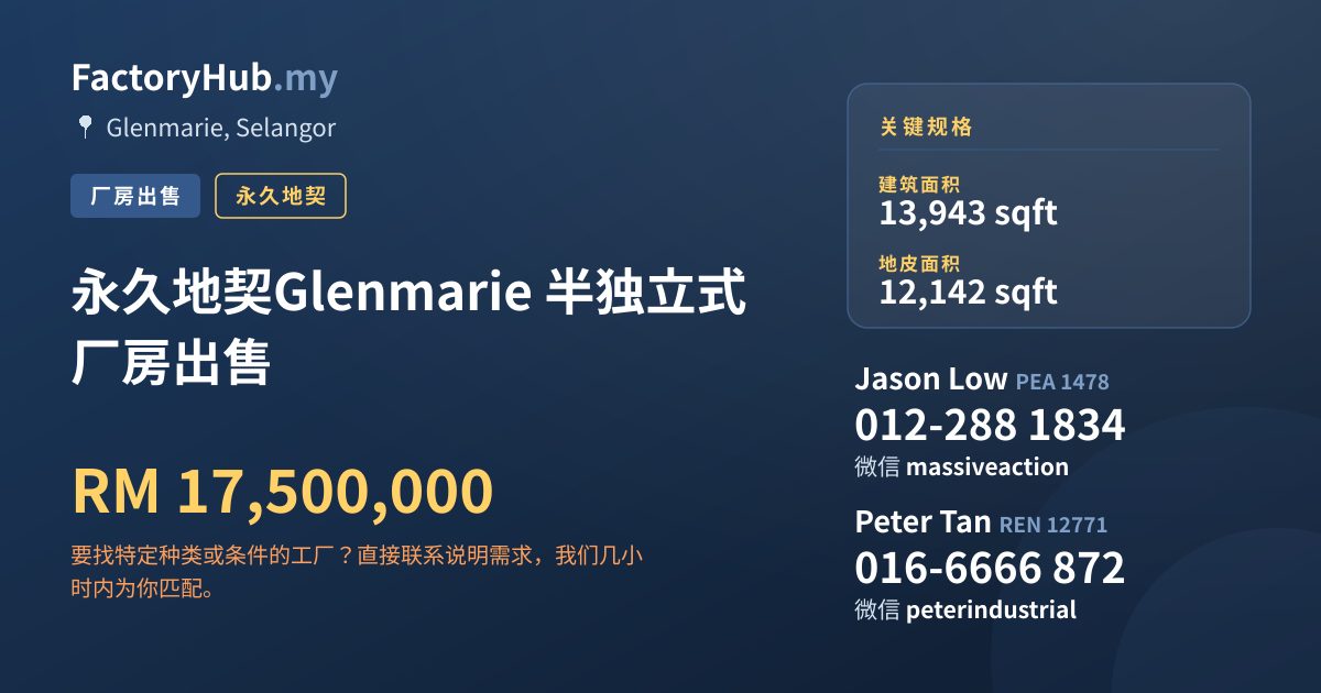 工厂 出售 - 永久地契Glenmarie 半独立式厂房出售 - Glenmarie, Selangor