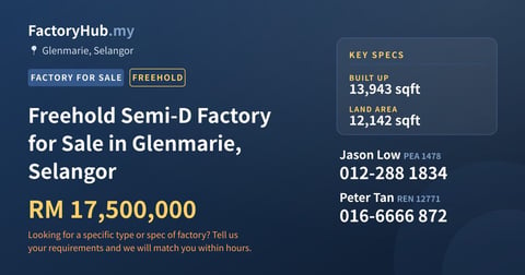Factory For Sale - Freehold Semi-D Factory for Sale in Glenmarie, Selangor - Glenmarie, Selangor