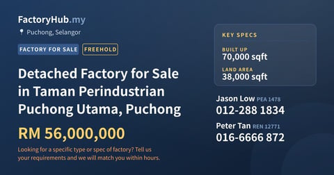 Factory For Sale - Detached Factory for Sale in Taman Perindustrian Puchong Utama, Puchong - Puchong, Selangor
