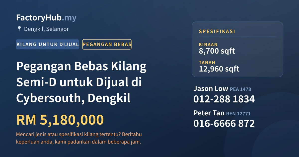 Kilang Untuk Dijual - Pegangan Bebas Kilang Semi-D untuk Dijual di Cybersouth, Dengkil - Dengkil, Selangor