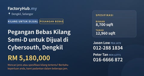 Kilang Untuk Dijual - Pegangan Bebas Kilang Semi-D untuk Dijual di Cybersouth, Dengkil - Dengkil, Selangor