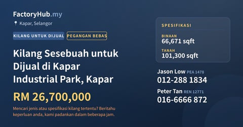 Kilang Untuk Dijual - Kilang Sesebuah untuk Dijual di Kapar Industrial Park, Kapar - Kapar, Selangor