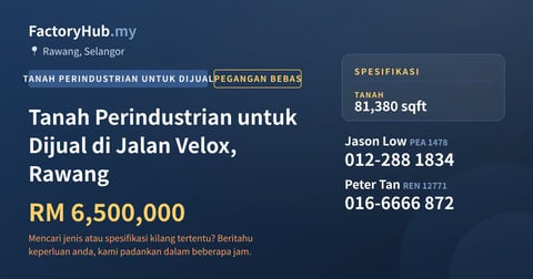 Tanah Untuk Dijual - Tanah Perindustrian untuk Dijual di Jalan Velox, Rawang - Rawang, Selangor
