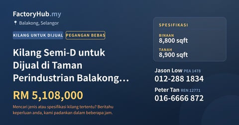 Kilang Untuk Dijual - Kilang Semi-D untuk Dijual di Taman Perindustrian Balakong, Balakong - Balakong, Selangor