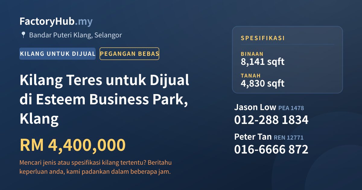 Kilang Untuk Dijual - Kilang Teres untuk Dijual di Esteem Business Park, Klang - Bandar Puteri Klang, Selangor