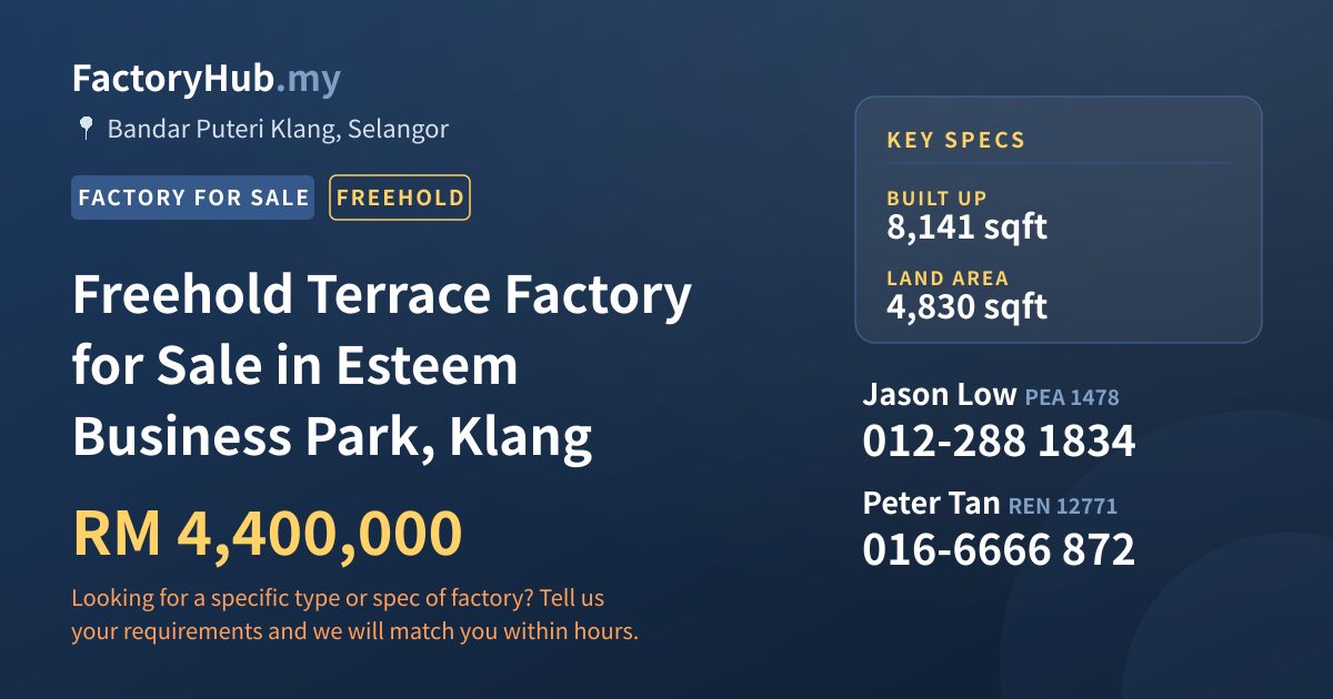 Factory For Sale - Freehold Terrace Factory for Sale in Esteem Business Park, Klang - Bandar Puteri Klang, Selangor