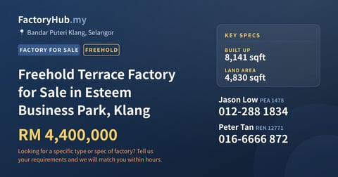 Factory For Sale - Freehold Terrace Factory for Sale in Esteem Business Park, Klang - Bandar Puteri Klang, Selangor