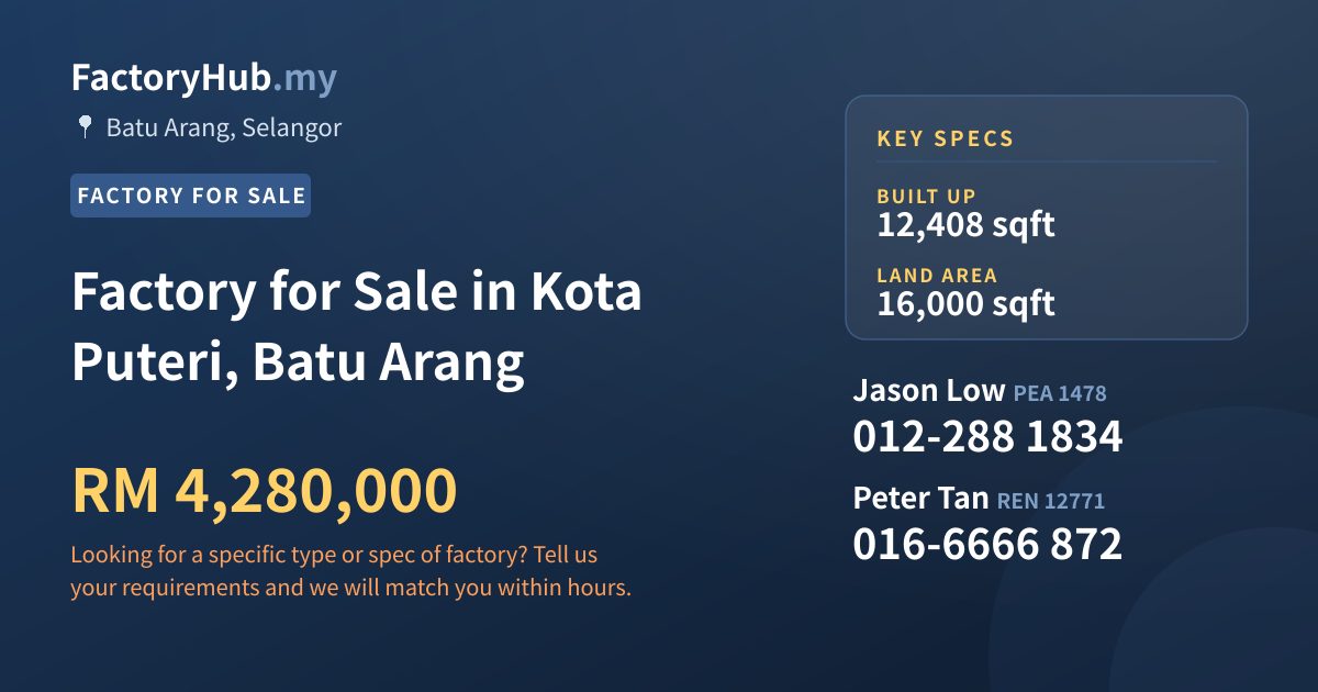 Factory For Sale - Factory for Sale in Kota Puteri, Batu Arang - Batu Arang, Selangor