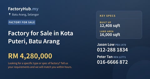 Factory For Sale - Factory for Sale in Kota Puteri, Batu Arang - Batu Arang, Selangor