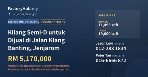 Kilang Untuk Dijual - Kilang Semi-D untuk Dijual di Jalan Klang Banting, Jenjarom - Jenjarom, Selangor