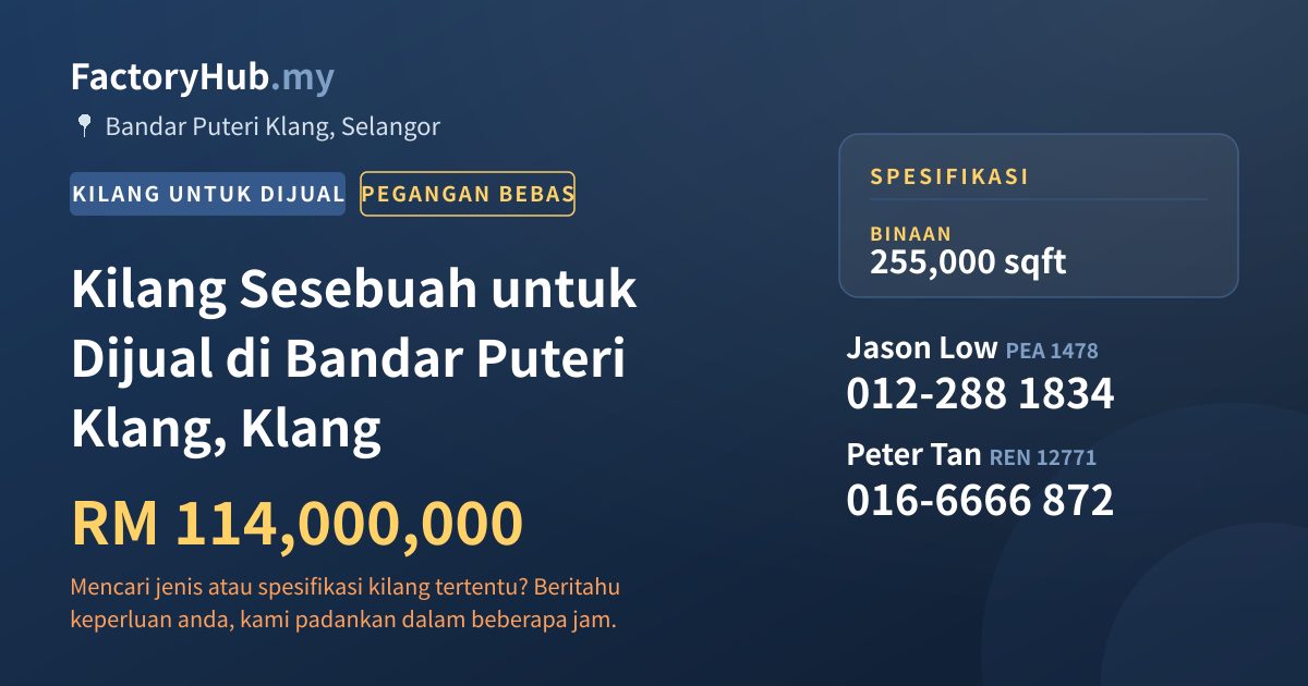 Kilang Untuk Dijual - Kilang Sesebuah untuk Dijual di Bandar Puteri Klang, Klang - Bandar Puteri Klang, Selangor