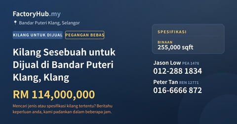 Kilang Untuk Dijual - Kilang Sesebuah untuk Dijual di Bandar Puteri Klang, Klang - Bandar Puteri Klang, Selangor