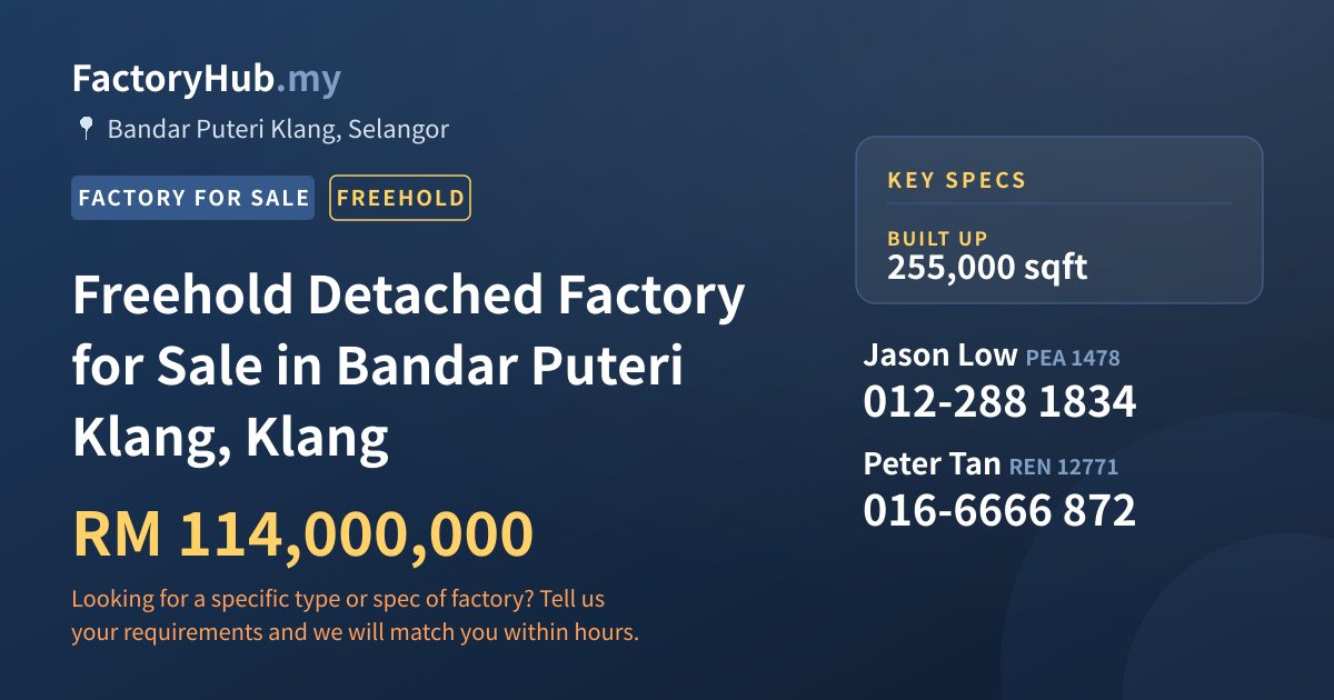 Factory For Sale - Freehold Detached Factory for Sale in Bandar Puteri Klang, Klang - Bandar Puteri Klang, Selangor