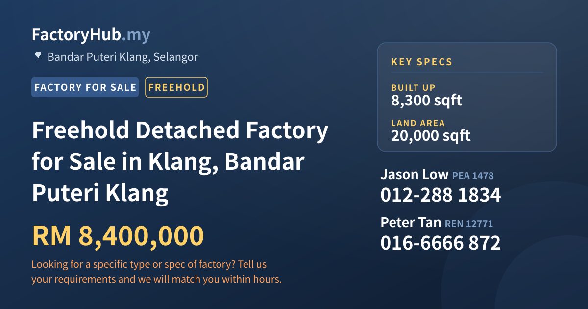 Factory For Sale - Freehold Detached Factory for Sale in Klang, Bandar Puteri Klang - Bandar Puteri Klang, Selangor