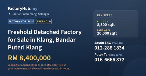 Factory For Sale - Freehold Detached Factory for Sale in Klang, Bandar Puteri Klang - Bandar Puteri Klang, Selangor