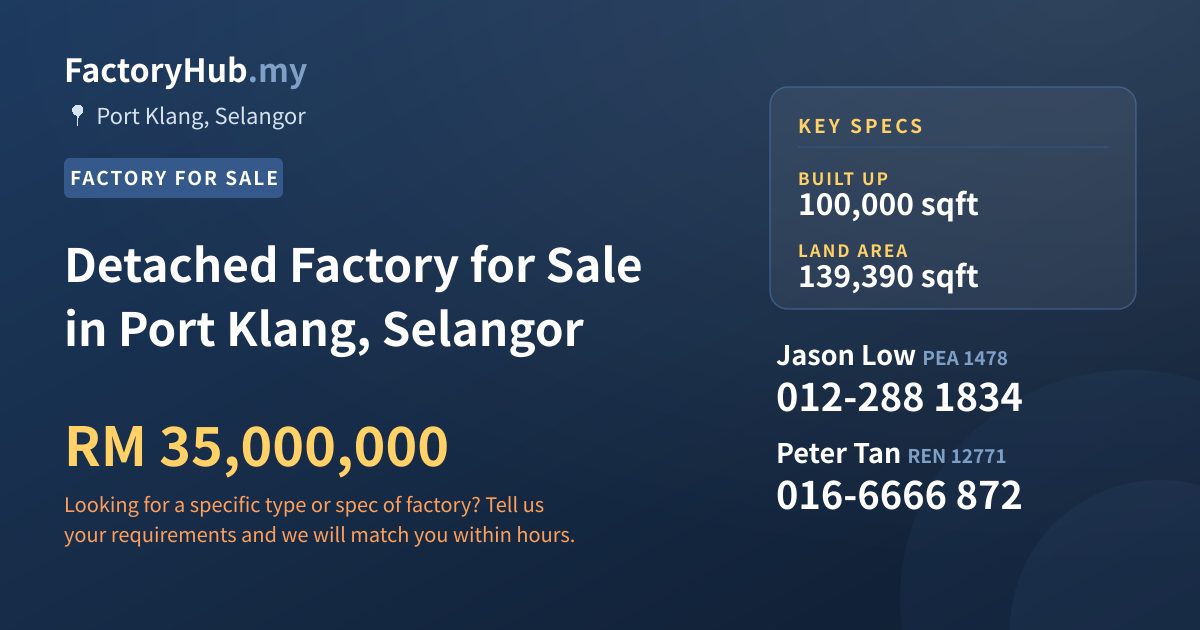 Factory For Sale - Detached Factory for Sale in Port Klang, Selangor - Port Klang, Selangor