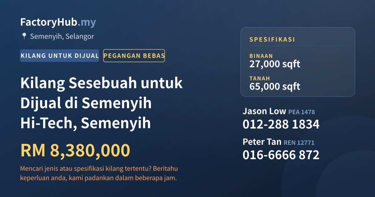 Kilang Untuk Dijual - Kilang Sesebuah untuk Dijual di Semenyih Hi-Tech, Semenyih - Semenyih, Selangor