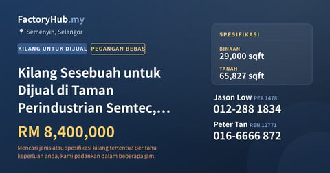 Kilang Untuk Dijual - Kilang Sesebuah untuk Dijual di Taman Perindustrian Semtec, Semenyih - Semenyih, Selangor