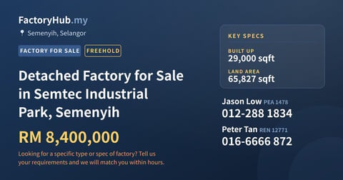 Factory For Sale - Detached Factory for Sale in Semtec Industrial Park, Semenyih - Semenyih, Selangor