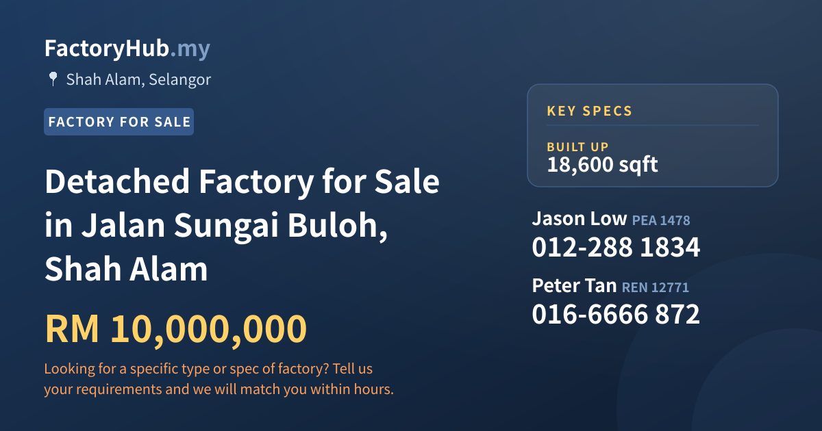Factory For Sale - Detached Factory for Sale in Jalan Sungai Buloh, Shah Alam - Shah Alam, Selangor