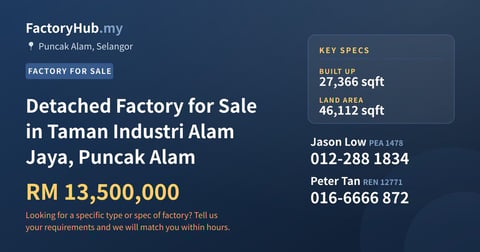Factory For Sale - Detached Factory for Sale in Taman Industri Alam Jaya, Puncak Alam - Puncak Alam, Selangor
