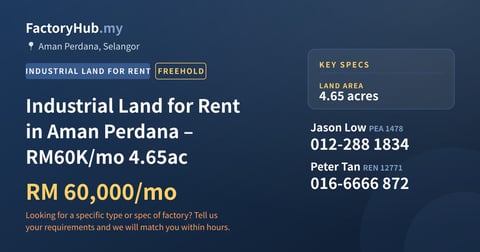 Land For Rent - Industrial Land for Rent in Aman Perdana – RM60K/mo 4.65ac - Aman Perdana, Selangor