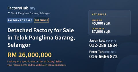 Factory For Sale - Detached Factory for Sale in Telok Panglima Garang, Selangor - Telok Panglima Garang, Selangor