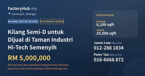 Kilang Untuk Dijual - Kilang Semi-D untuk Dijual di Taman Industri Hi-Tech Semenyih - Semenyih, Selangor