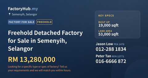 Factory For Sale - Freehold Detached Factory for Sale in Semenyih, Selangor - Semenyih, Selangor