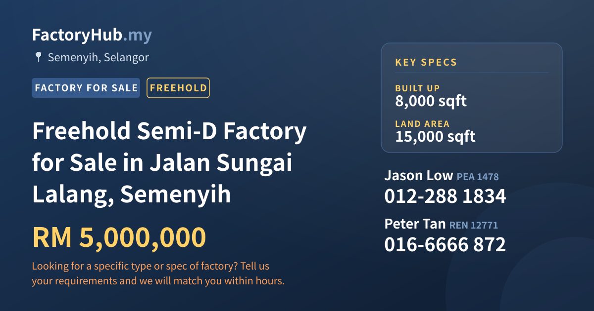 Factory For Sale - Freehold Semi-D Factory for Sale in Jalan Sungai Lalang, Semenyih - Semenyih, Selangor