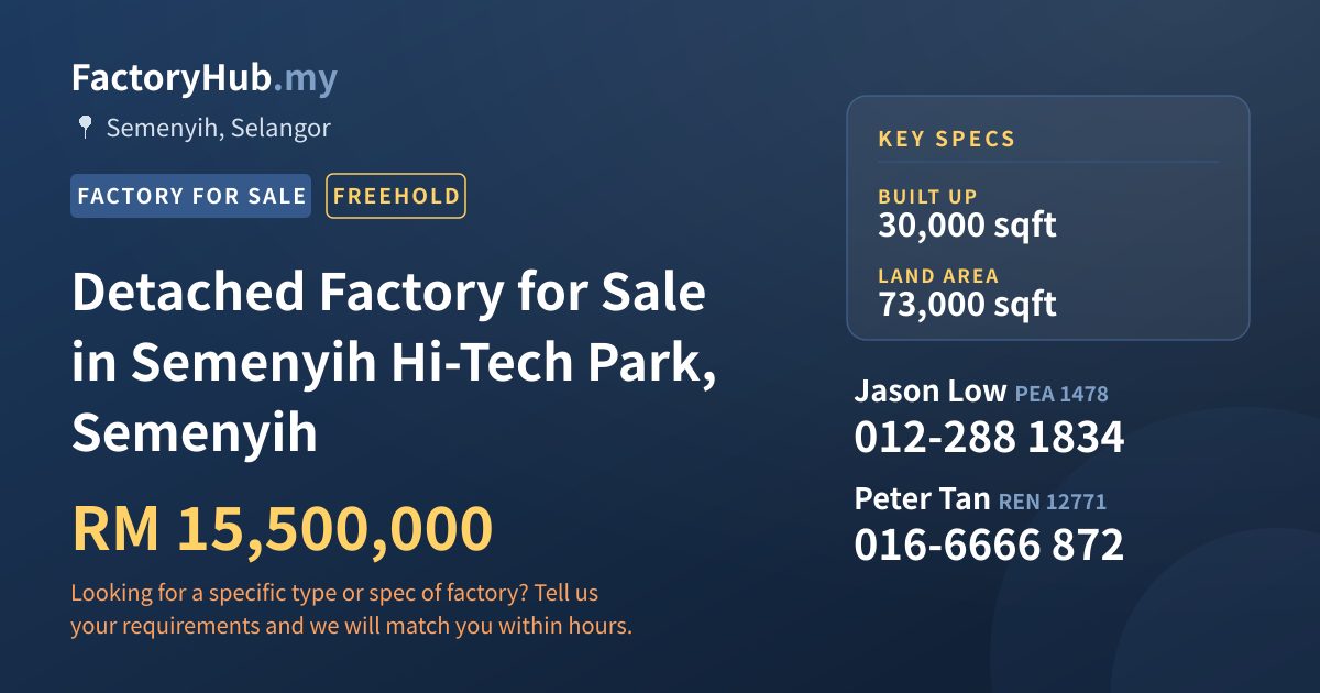Factory For Sale - Detached Factory for Sale in Semenyih Hi-Tech Park, Semenyih - Semenyih, Selangor
