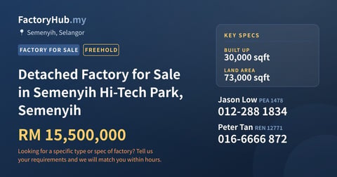 Factory For Sale - Detached Factory for Sale in Semenyih Hi-Tech Park, Semenyih - Semenyih, Selangor