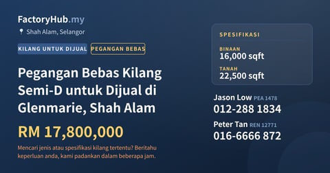 Kilang Untuk Dijual - Pegangan Bebas Kilang Semi-D untuk Dijual di Glenmarie, Shah Alam - Shah Alam, Selangor