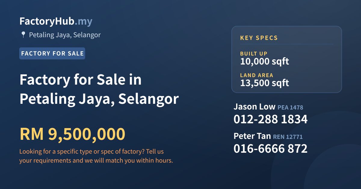 Factory For Sale - Factory for Sale in Petaling Jaya, Selangor - Petaling Jaya, Selangor
