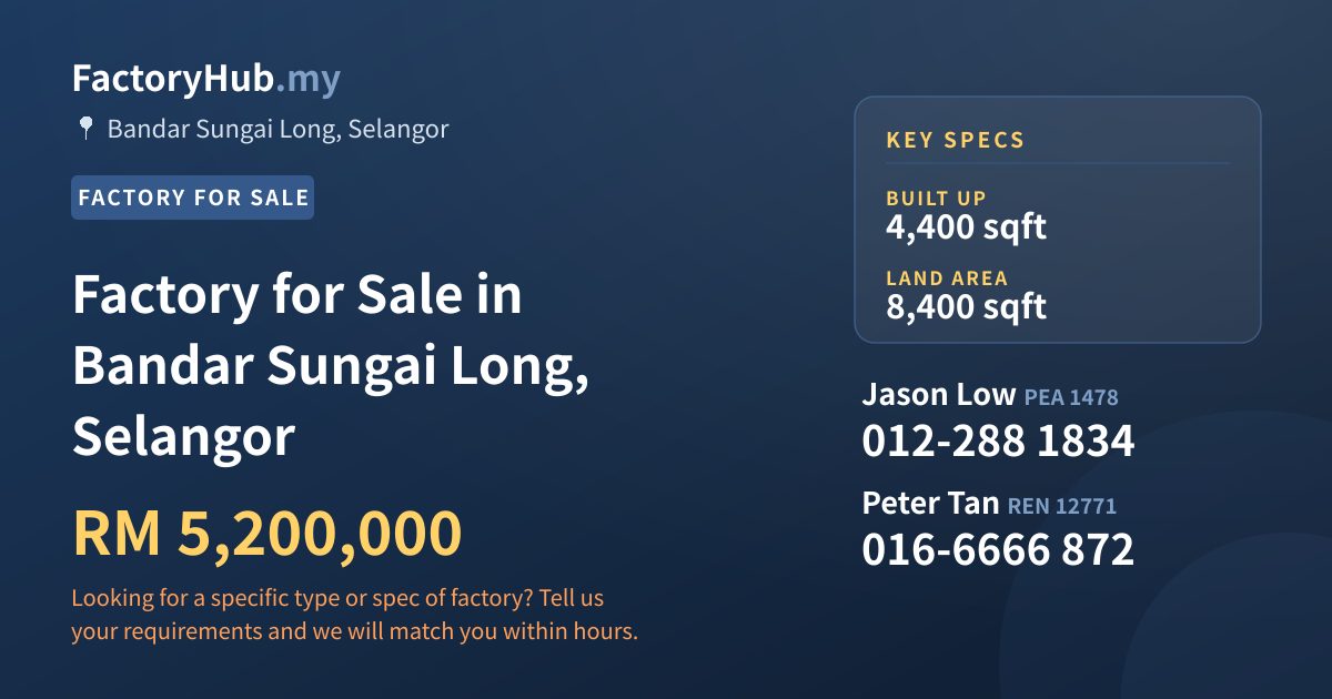 Factory For Sale - Factory for Sale in Bandar Sungai Long, Selangor - Bandar Sungai Long, Selangor