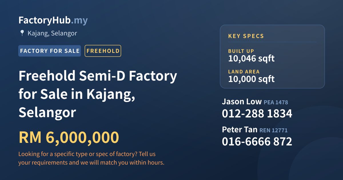 Factory For Sale - Freehold Semi-D Factory for Sale in Kajang, Selangor - Kajang, Selangor