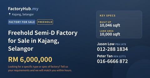 Factory For Sale - Freehold Semi-D Factory for Sale in Kajang, Selangor - Kajang, Selangor