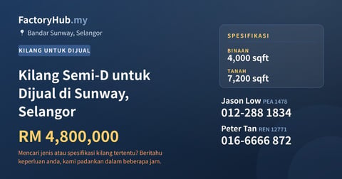 Kilang Untuk Dijual - Kilang Semi-D untuk Dijual di Sunway, Selangor - Bandar Sunway, Selangor