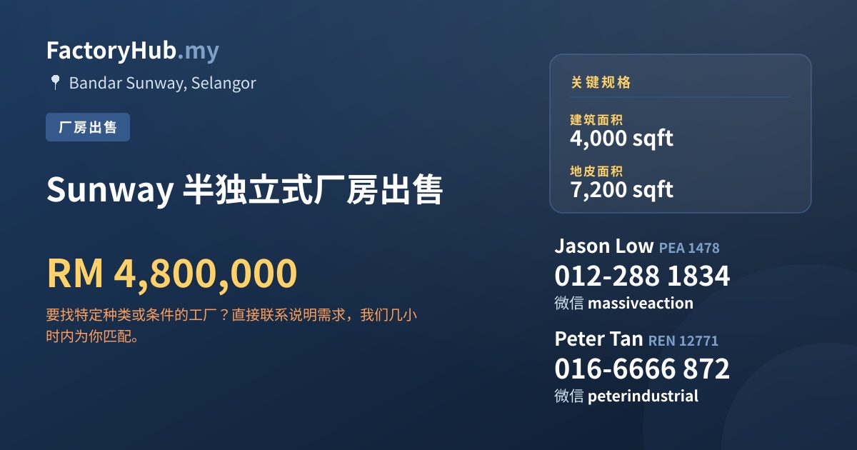 工厂 出售 - Sunway 半独立式厂房出售 - Bandar Sunway, Selangor