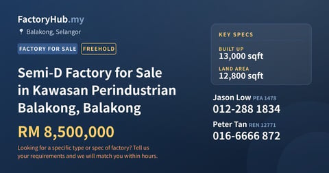 Factory For Sale - Semi-D Factory for Sale in Kawasan Perindustrian Balakong, Balakong - Balakong, Selangor