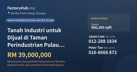 Tanah Untuk Dijual - Tanah Industri untuk Dijual di Taman Perindustrian Pulau Indah, Klang - Bandar Puteri Klang, Selangor